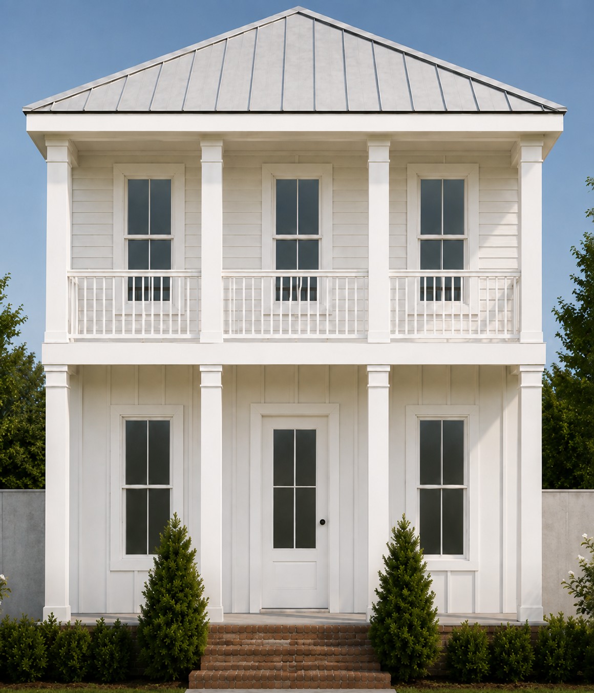 Exterior rendering of a two-story coastal custom home at 282 Porter Avenue in downtown Ocean Springs, Mississippi 39564