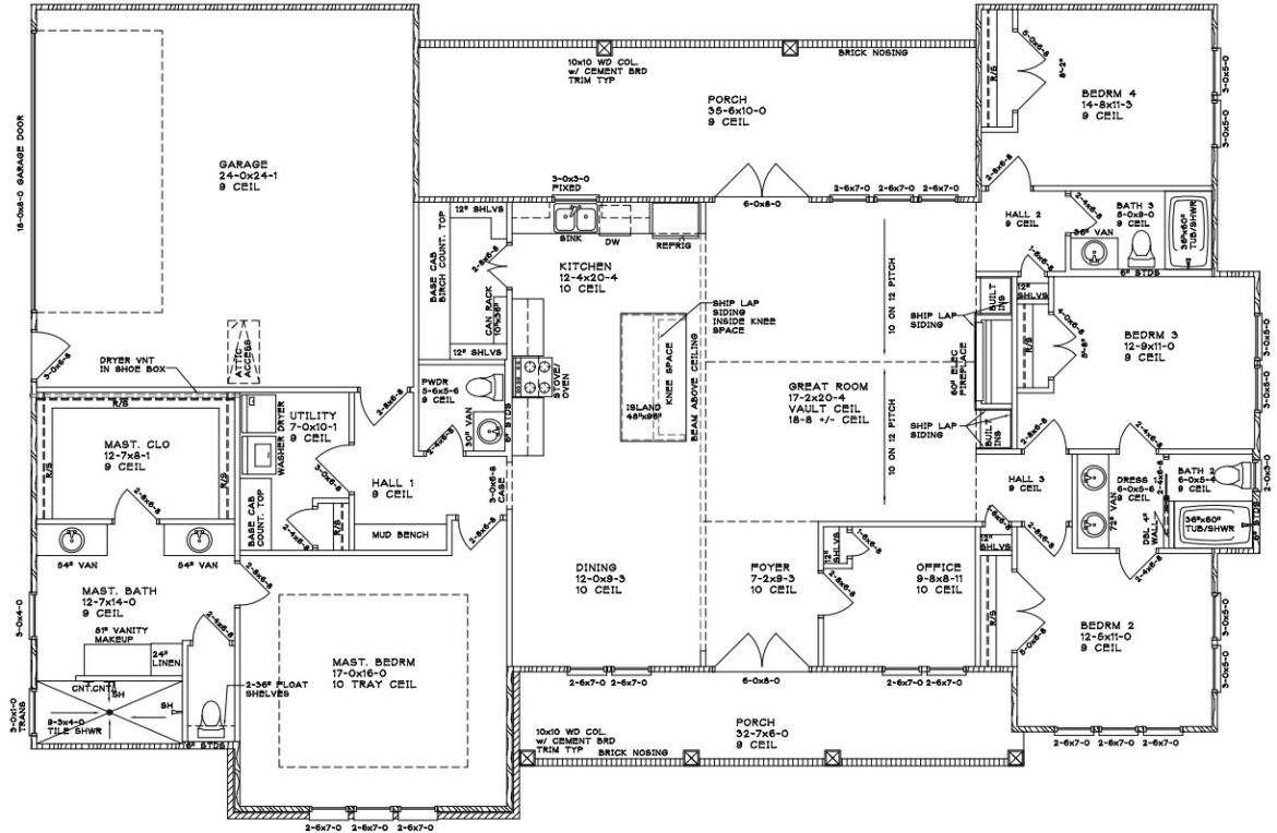 Detailed architectural floor plan of the Gilmore Residence by BW Artisan Homes in Pass Christian, showcasing room layout and spatial design.